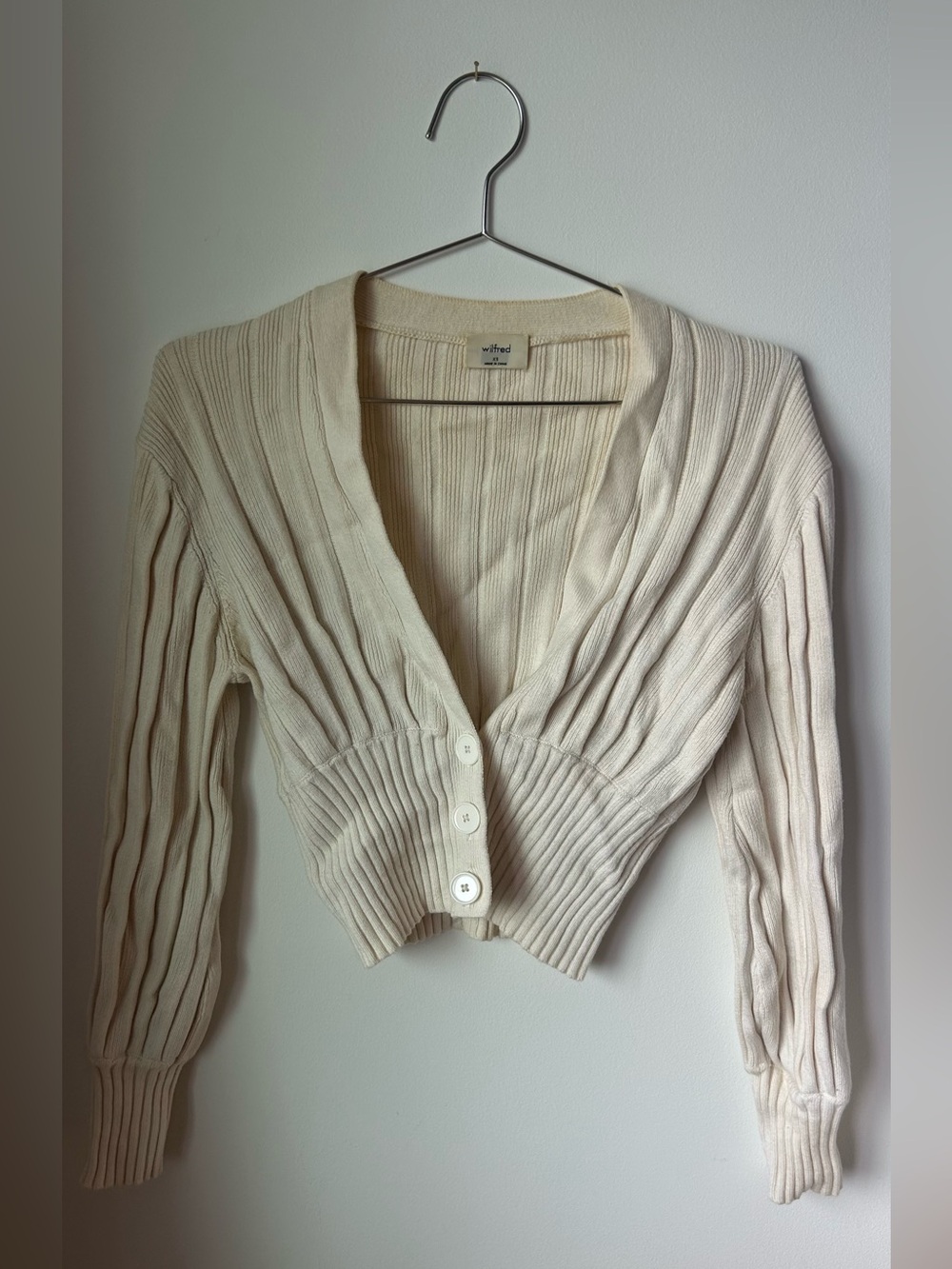Wilfred Ivory Ribbed V-Neck Button Cardigan